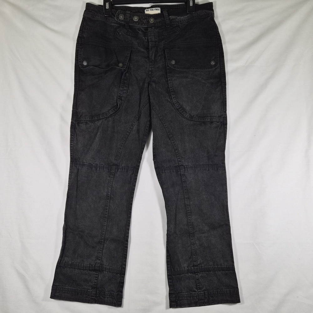 Free People We The Free Black Wash Utility Cargo Jeans Women's Size 14 Boho Y2K